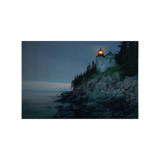 LED Lighted Lighthouse with Morning Sunrise Wall Art
